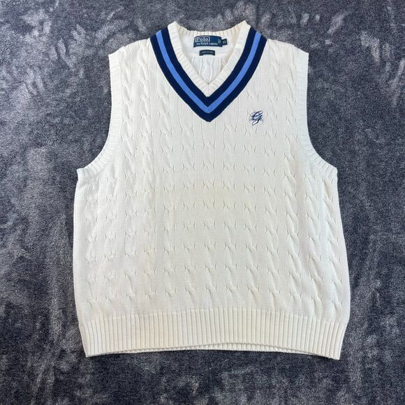 Polo by Ralph Lauren Other - Vtg Polo Ralph Lauren Cricket Cable Knit Sweater Vest Tennis Logo Sleeveless XL